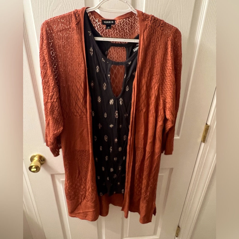 Torrid super soft knits blouse size 2 with matching size two orange cardigan